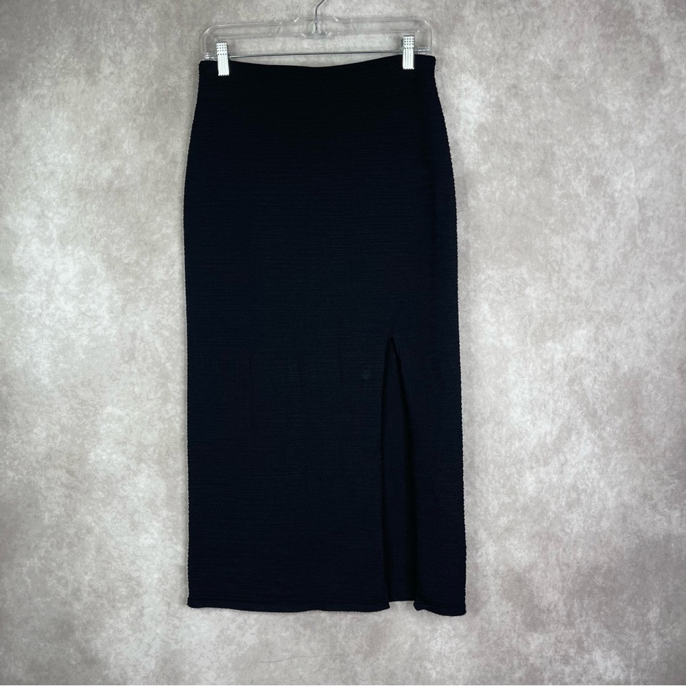 COS Crinkle Ribbed Stretch A-Line Midi Skirt In Black Women's Size S